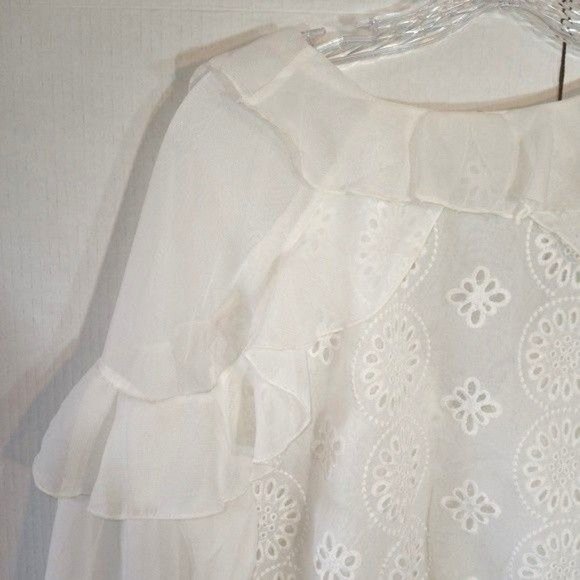 Free People Flowy Crop Semi Sheer Ruffle Eyelet Blouse S White - Picture 8 of 12